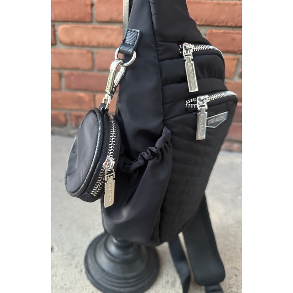 Steve Madden Aurora Quilted Sling Backpack w/ Coin Purse Black - Picture 3 of 13